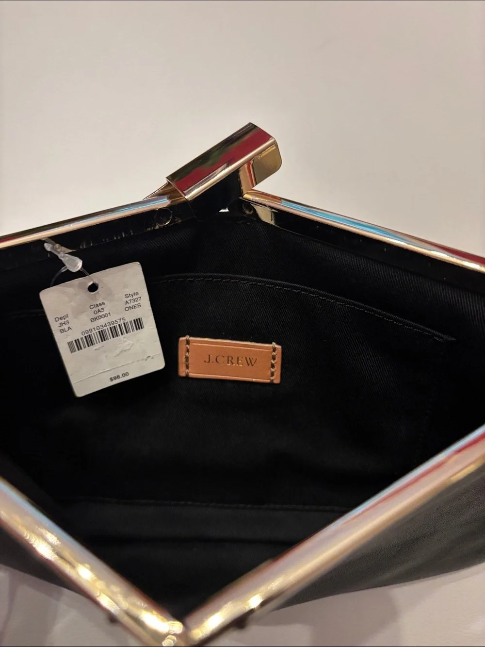 J crew black leather clutch